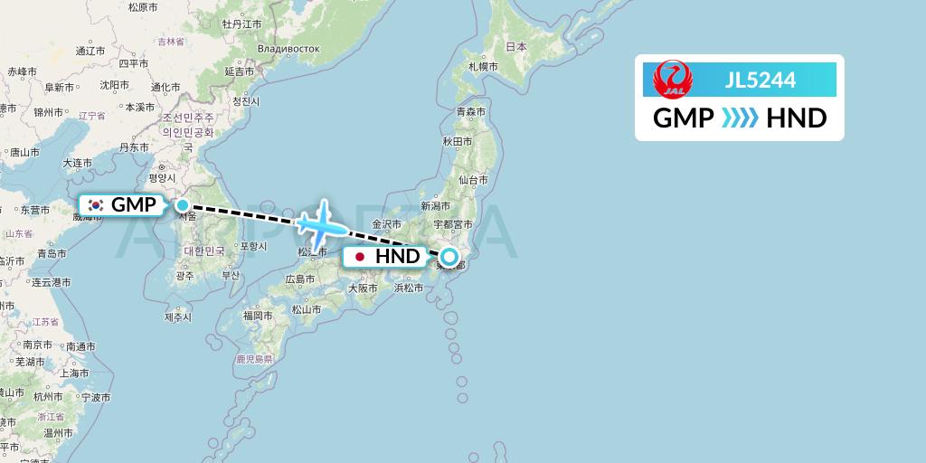 JL5244 Japan Airlines Flight Map: Seoul to Tokyo