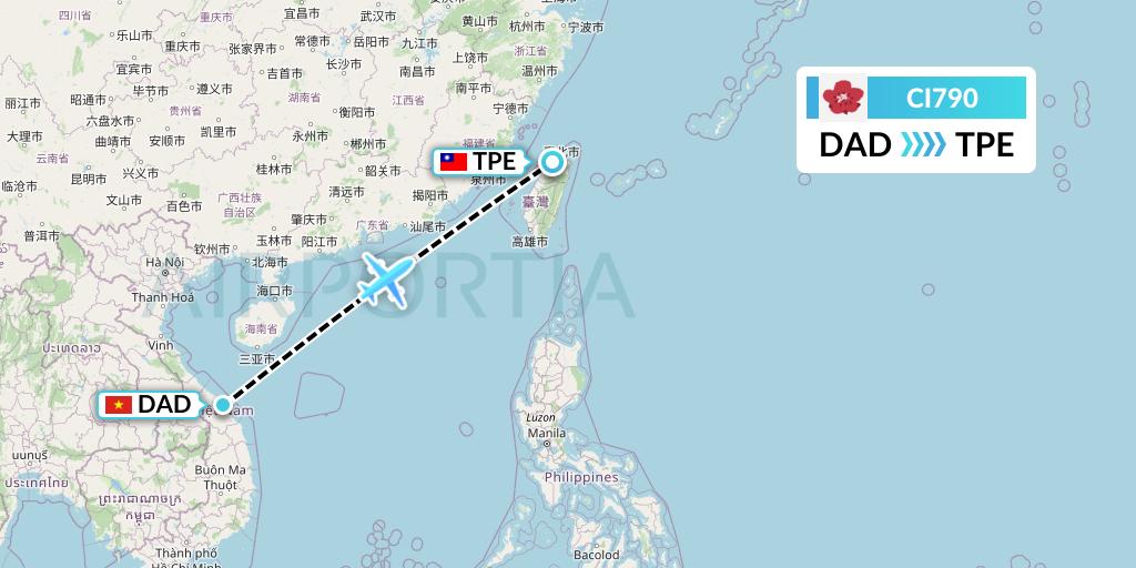 CI790 China Airlines Flight Map: Da Nang to Taipei