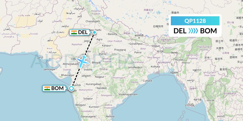 QP1128 Akasa Air Flight Map: Delhi to Mumbai