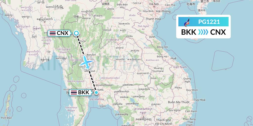 PG1221 Bangkok Airways Flight Map: Bangkok to Chiang Mai