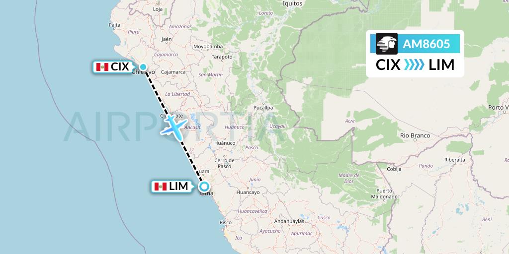AM8605 Aeromexico Flight Map: Chiclayo to Lima