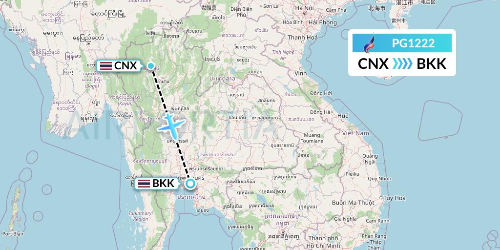 PG1222 Bangkok Airways Flight Map: Chiang Mai to Bangkok