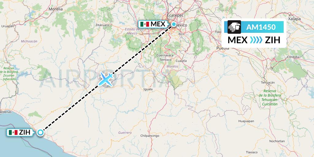 AM1450 Aeromexico Flight Map: Mexico City to Zihuatanejo