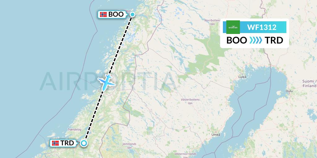 WF1312 Wideroe Flight Map: Bodo to Trondheim