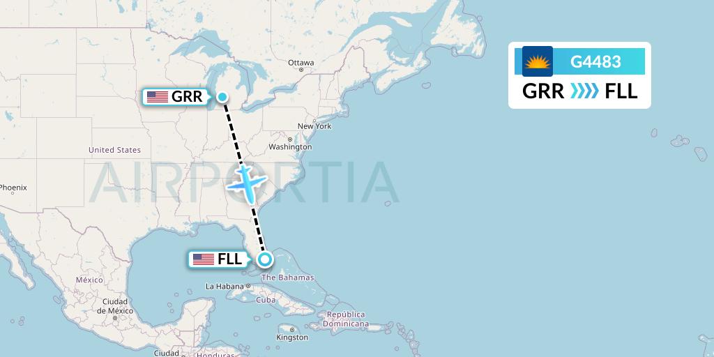 G4483 Allegiant Air Flight Map: Grand Rapids to Fort Lauderdale