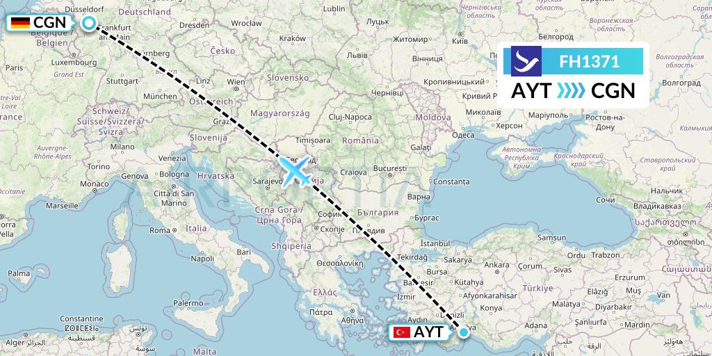 FH1371 Freebird Airlines Flight Map: Antalya to Cologne