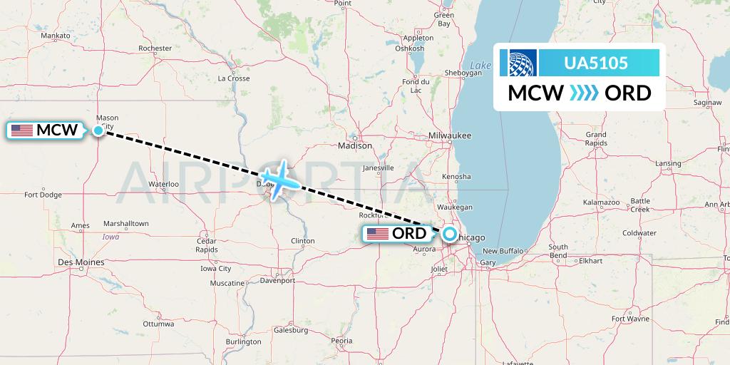 UA5105 United Airlines Flight Map: Mason City to Chicago