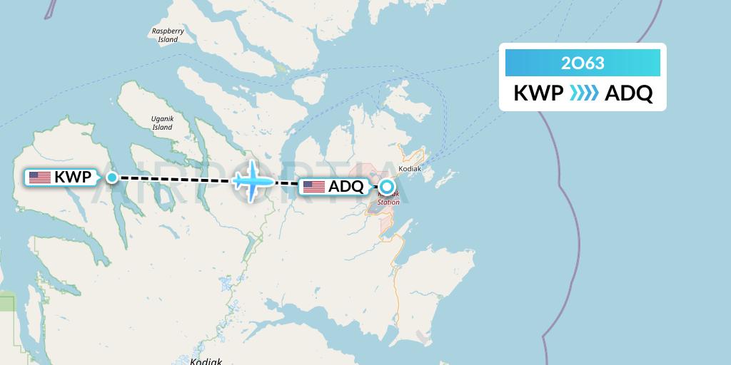 2O63 Island Air Service Flight Map: West Point to Kodiak