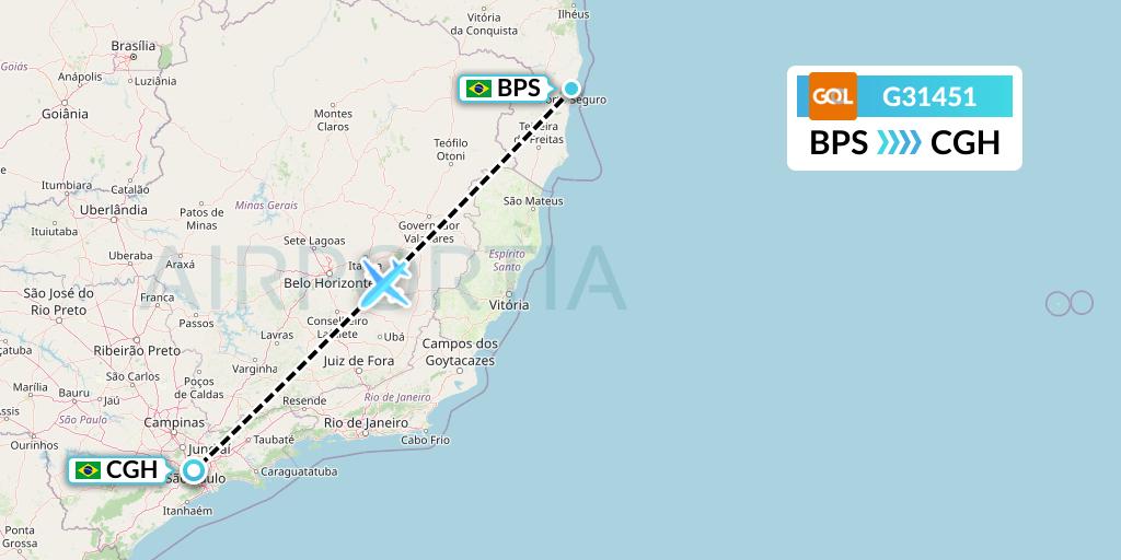 G31451 GOL Transportes Aeros Flight Map: Porto Seguro to Sao Paulo