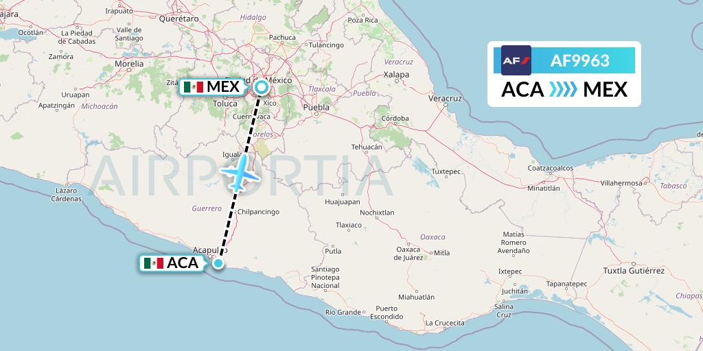AF9963 Air France Flight Map: Acapulco to Mexico City