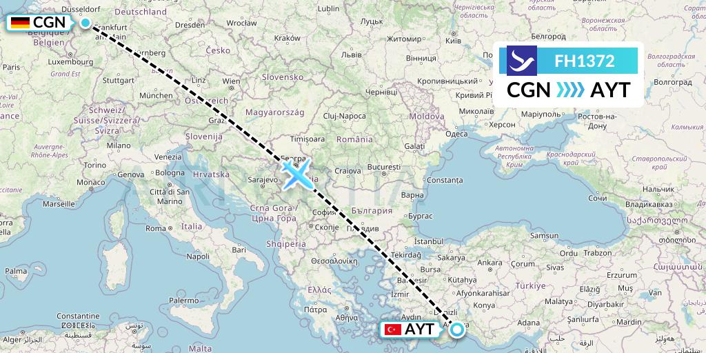 FH1372 Freebird Airlines Flight Map: Cologne to Antalya