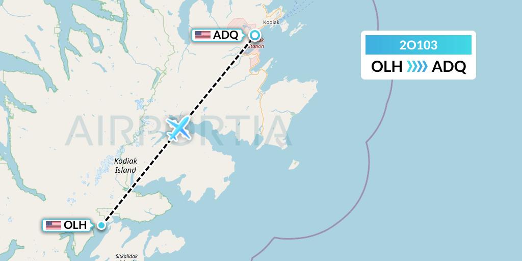 2O103 Island Air Service Flight Map: Old Harbor to Kodiak