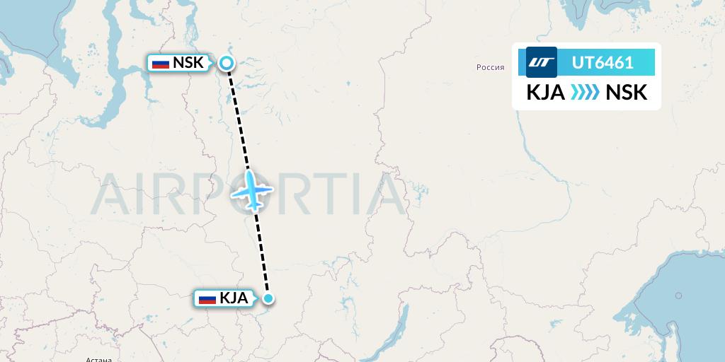 UT6461 UTair Flight Map: Krasnoyarsk to Norilsk