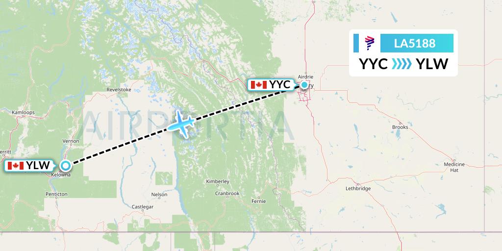 LA5188 LAN Airlines Flight Map: Calgary to Kelowna