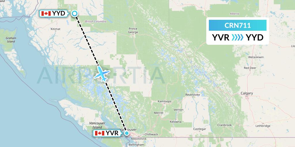 CRN711 Aerocaribbean Flight Map: Vancouver to Smithers