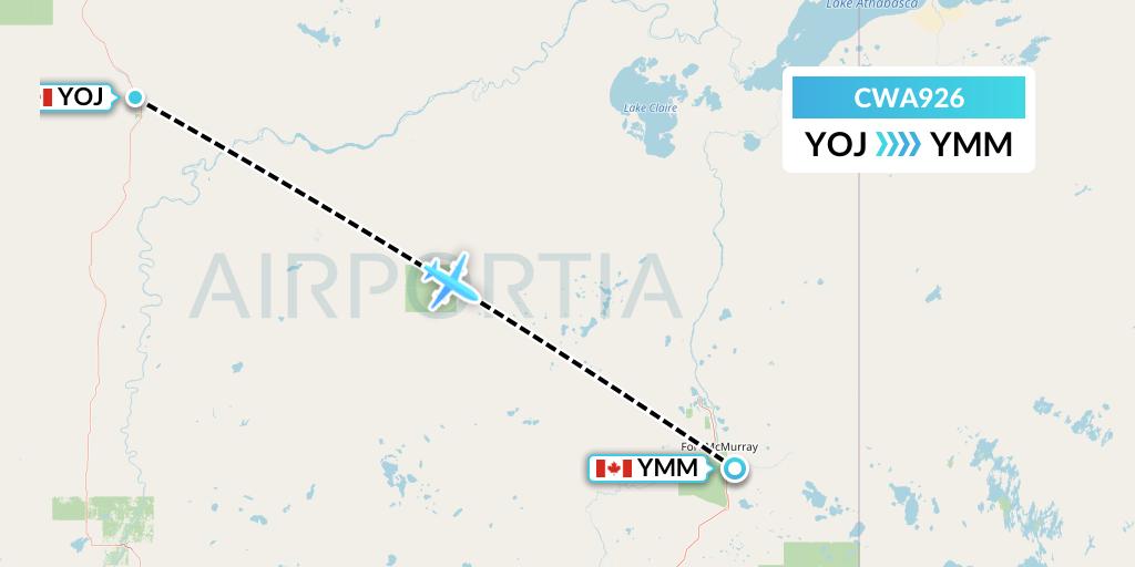 CWA926 Can West Corporate Air Charters Ltd. Flight Map: High Level to Fort McMurray