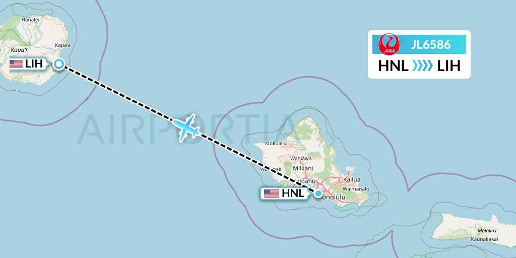 JL6586 Japan Airlines Flight Map: Honolulu to Lihue