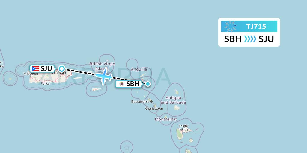 TJ715 Tradewind Aviation Flight Map: St. Jean to San Juan