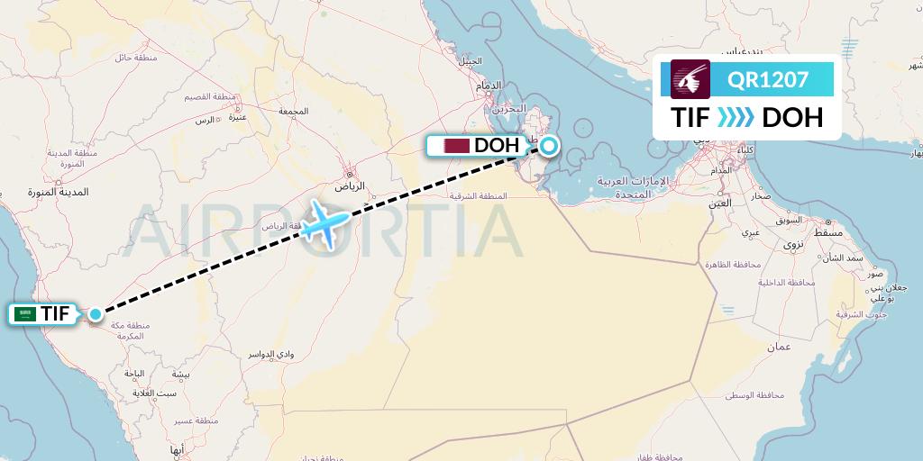 QR1207 Qatar Airways Flight Map: Taif to Doha
