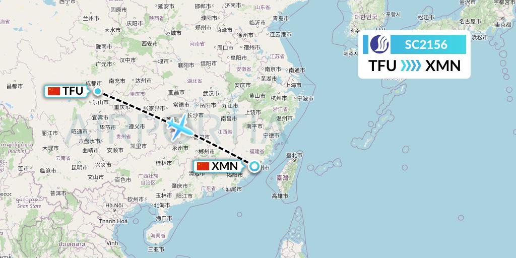 SC2156 Shandong Airlines Flight Map: Chengdu to Xiamen