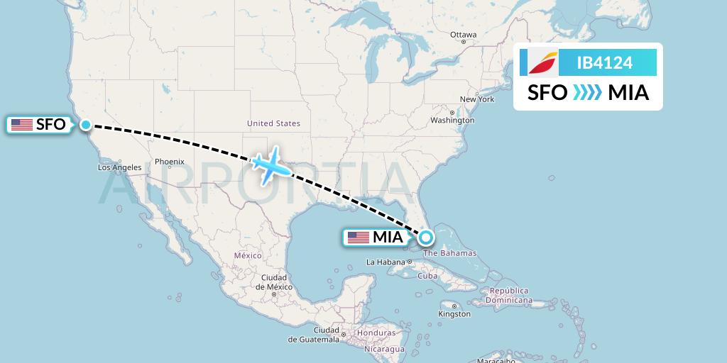 IB4124 Iberia Flight Map: San Francisco to Miami