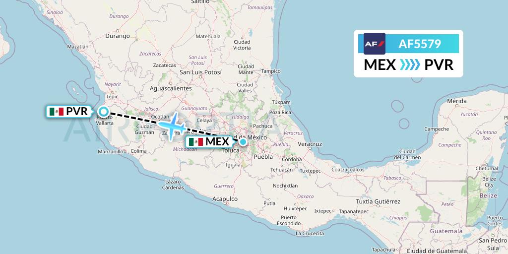 AF5579 Air France Flight Map: Mexico City to Puerto Vallarta