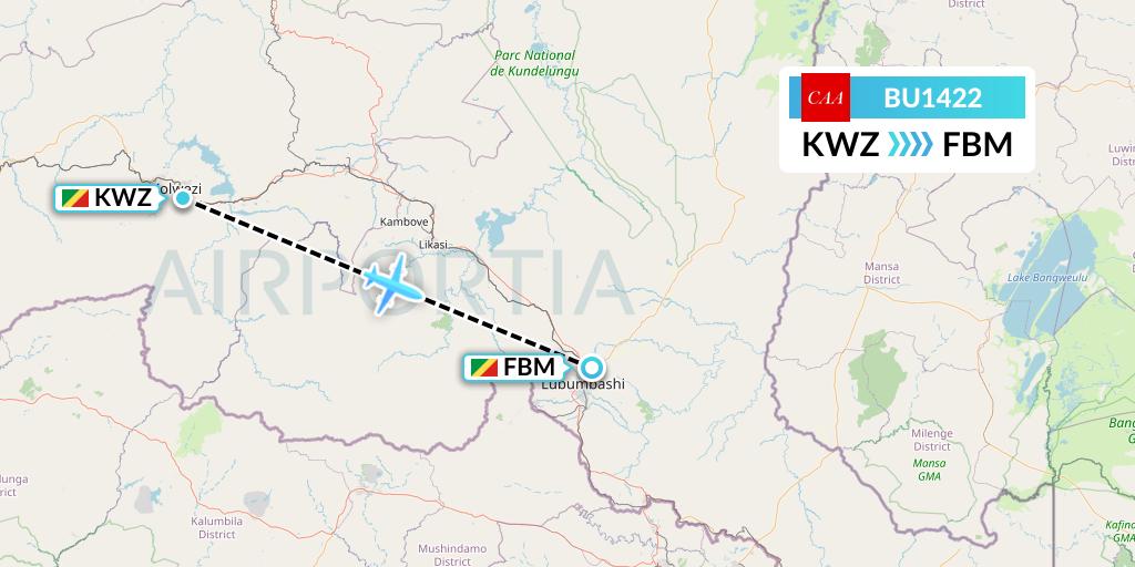 BU1422 flyCAA Flight Map: Congo to Lubumbashi