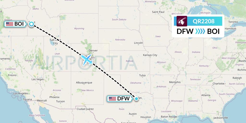 QR2208 Qatar Airways Flight Map: Dallas to Boise