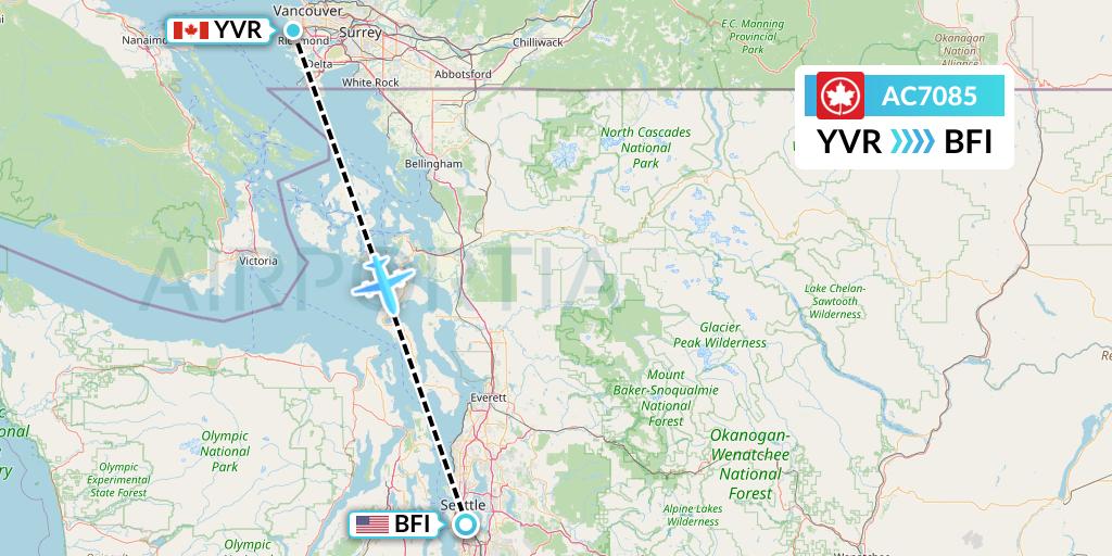 AC7085 Air Canada Flight Map: Vancouver to Seattle