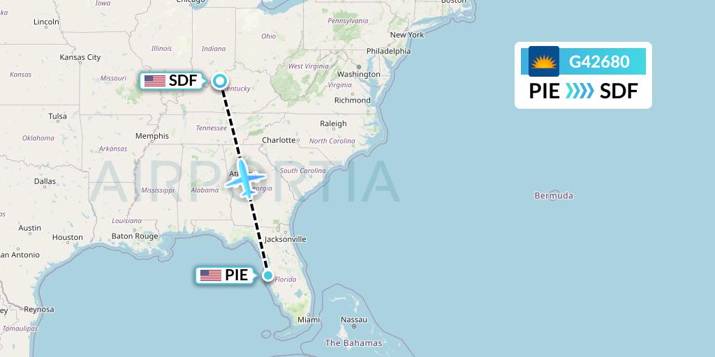 G42680 Allegiant Air Flight Map: St. Petersburg to Louisville