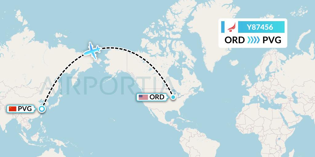 Y87456 Yangtze River Express Flight Map: Chicago to Shanghai