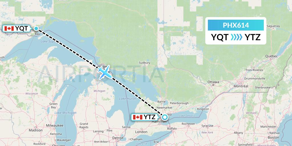 PHX614 SkyCare Flight Map: Thunder Bay to Toronto