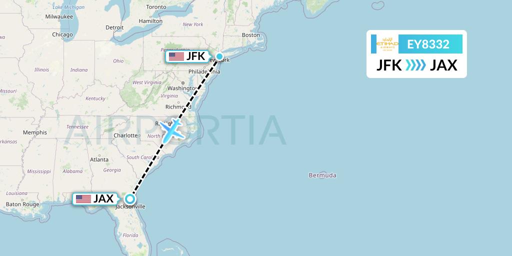 EY8332 Etihad Airways Flight Map: New York to Jacksonville