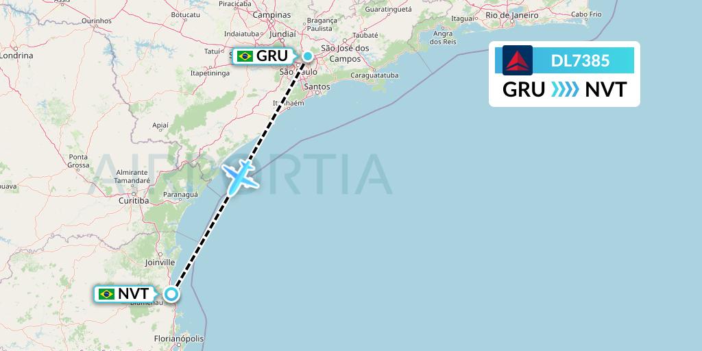 DL7385 Delta Air Lines Flight Map: Sao Paulo to Navegantes
