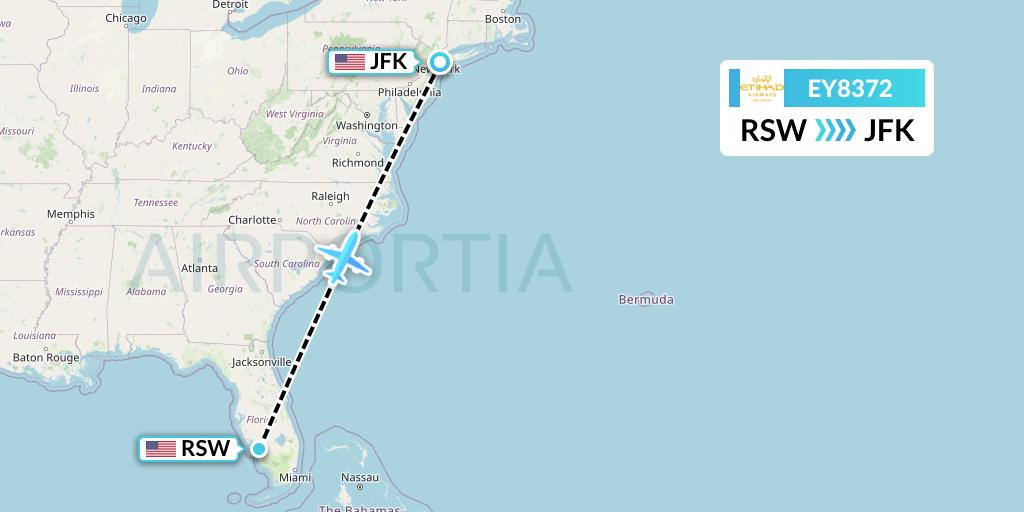EY8372 Etihad Airways Flight Map: Fort Myers to New York