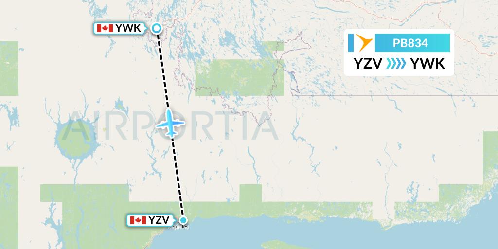 PB834 PAL Airlines Flight Map: Sept-Iles to Wabush