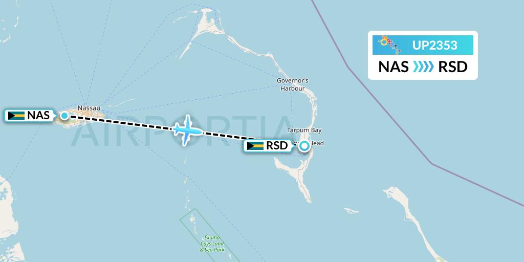 UP2353 Bahamasair Flight Map: Nassau to Rock Sound