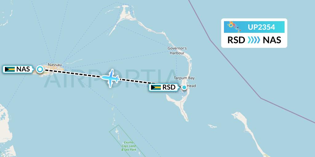 UP2354 Bahamasair Flight Map: Rock Sound to Nassau