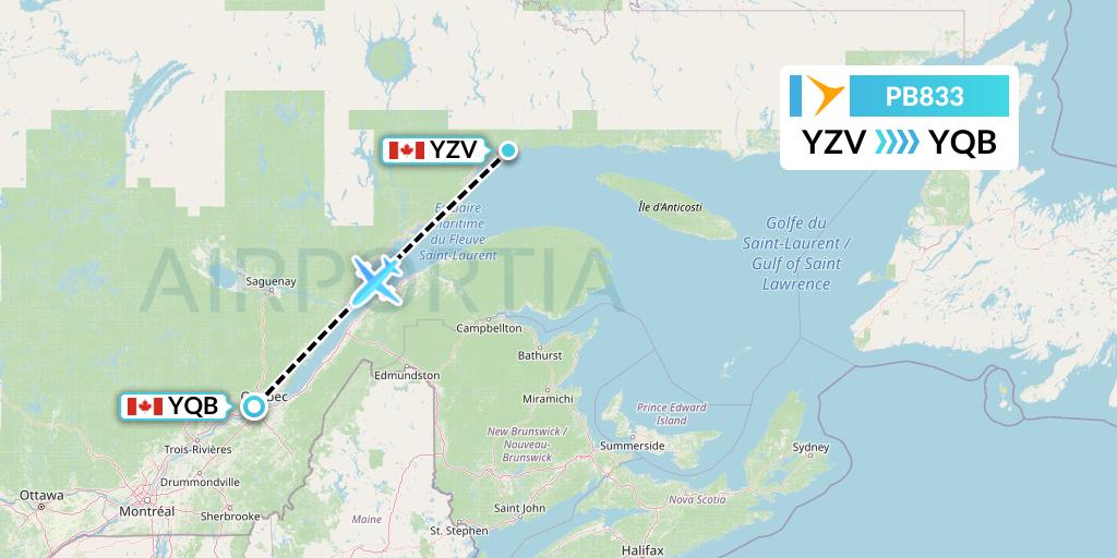 PB833 PAL Airlines Flight Map: Sept-Iles to Quebec