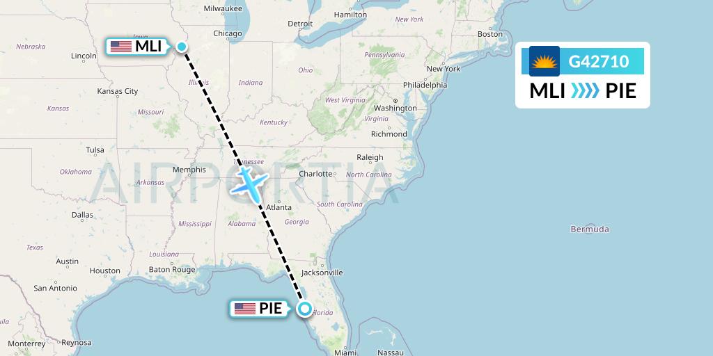 G42710 Allegiant Air Flight Map: Moline to St. Petersburg