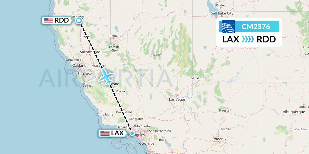CM2376 Copa Airlines Flight Map: Los Angeles to Redding