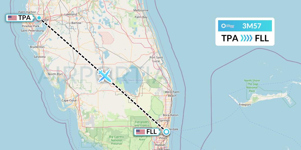 3M57 Silver Airways Flight Map: Tampa to Fort Lauderdale