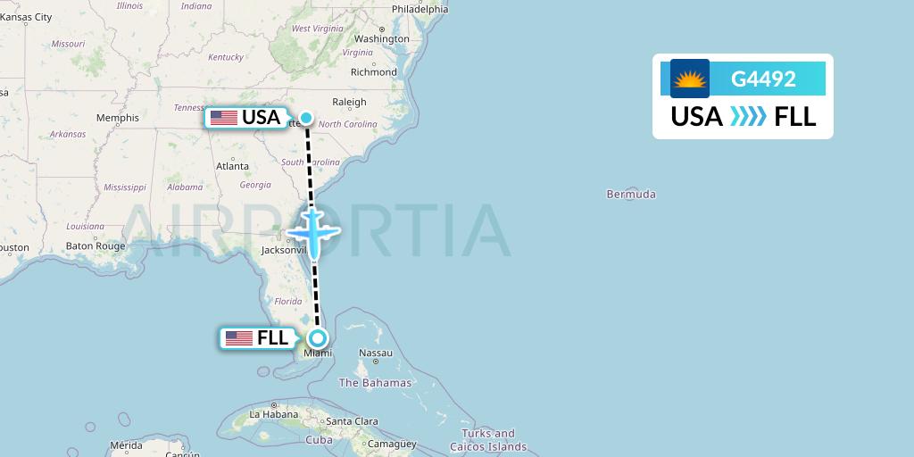 G4492 Allegiant Air Flight Map: Concord to Fort Lauderdale