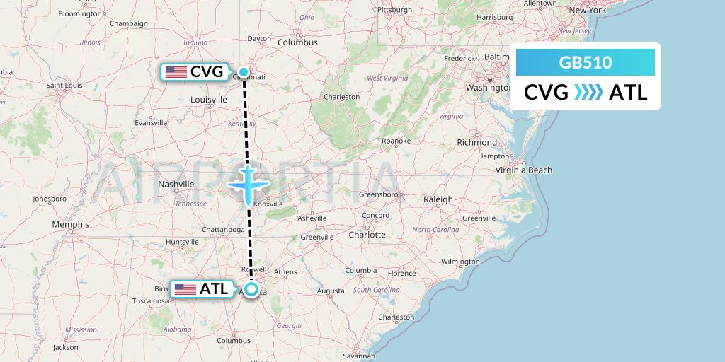 GB510 ABX Air Flight Map: Cincinnati to Atlanta