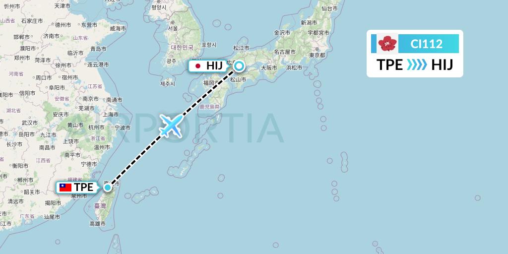 CI112 China Airlines Flight Map: Taipei to Hiroshima