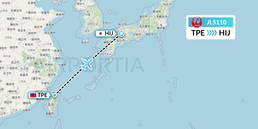 JL5110 Japan Airlines Flight Map: Taipei to Hiroshima