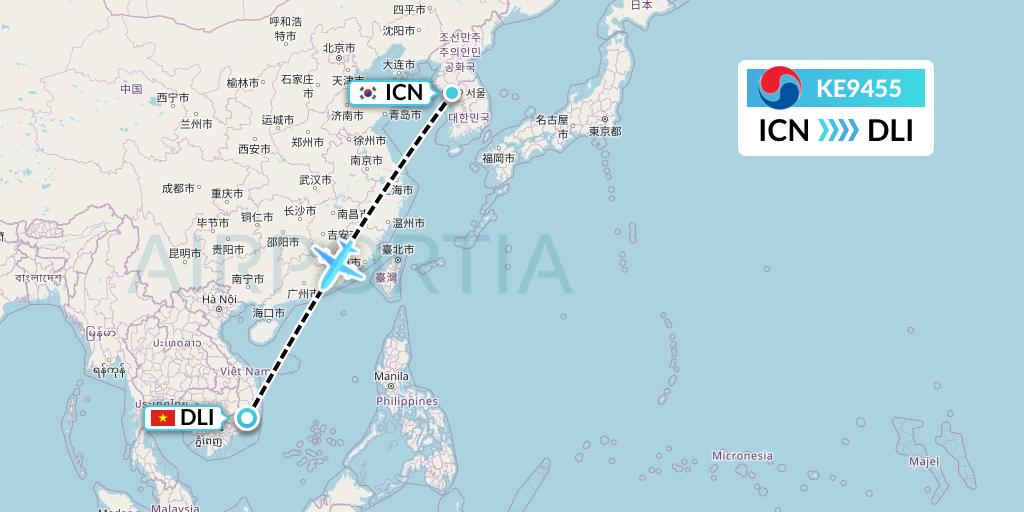 KE9455 Korean Air Flight Map: Seoul to Da Lat