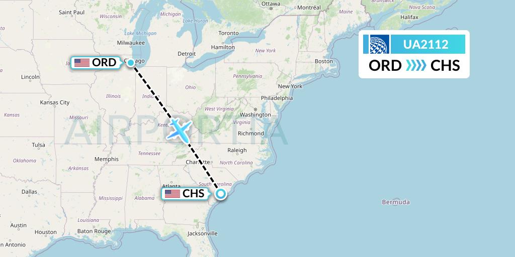 UA2112 United Airlines Flight Map: Chicago to Charleston
