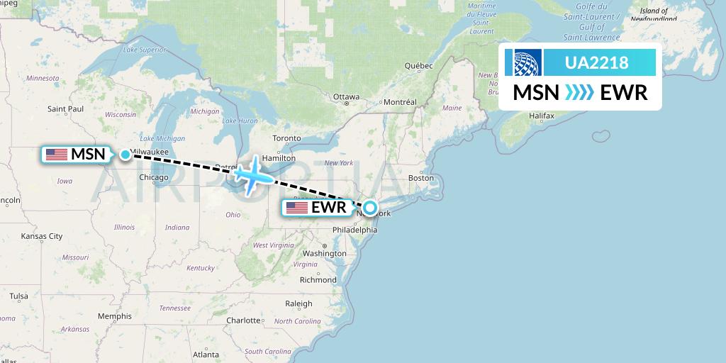 UA2218 United Airlines Flight Map: Madison to New York