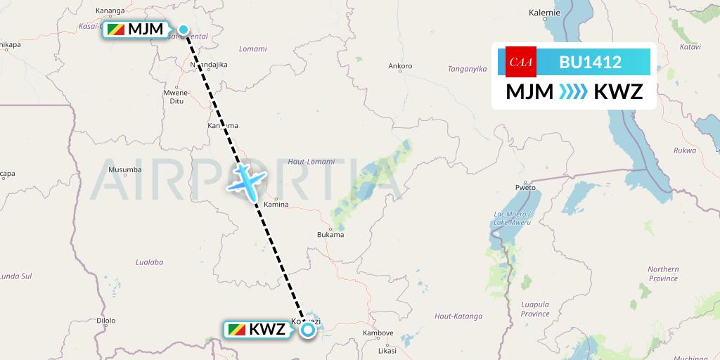 BU1412 flyCAA Flight Map: Mbuji Mayi to Congo